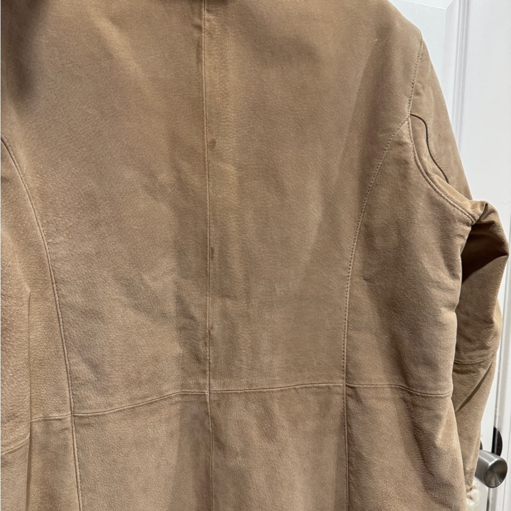 Wilsons Leather Tan Suede Coat Ivory Faux Fur Lined Hooded Jacket Womens 1X - Picture 7 of 15